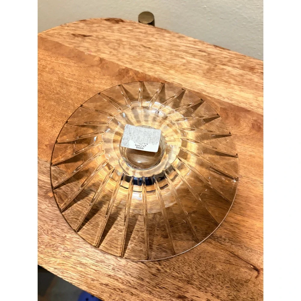 Mikasa Lead Crystal Votive Candle Holder 7 Inch Ribbed Slovenia Sunburst Glass